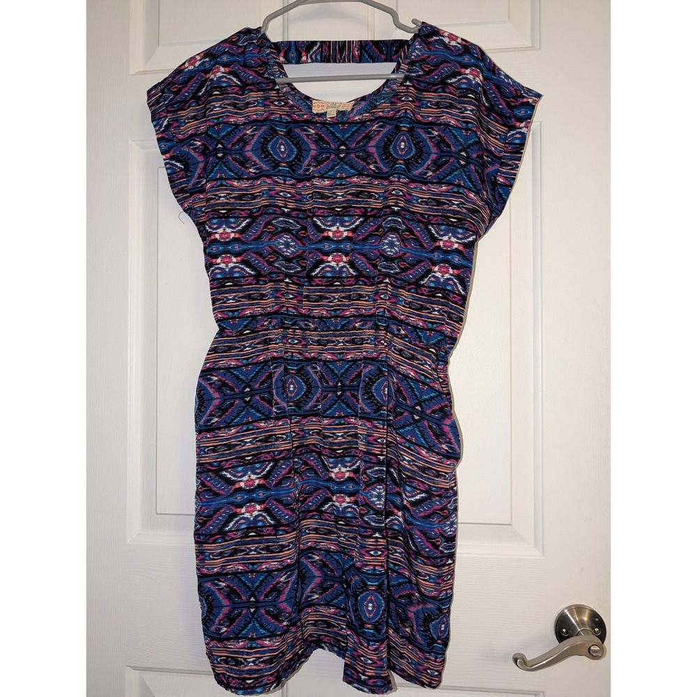 Pink Republic Geometric Print Dress L Blue Pink Boho Festival